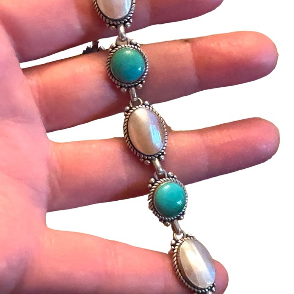 Carolyn Pollack .925 Silver MOP Turquoise Purity Promise Good Fortune Bracelet - Picture 10 of 11